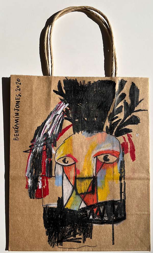 Large Head on Brown Bag