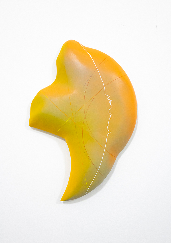 The pang where your jaw meets your skull, 2022. Ink Audiograph, grease pencil, spray paint on resin, polyurethane foam, wood.