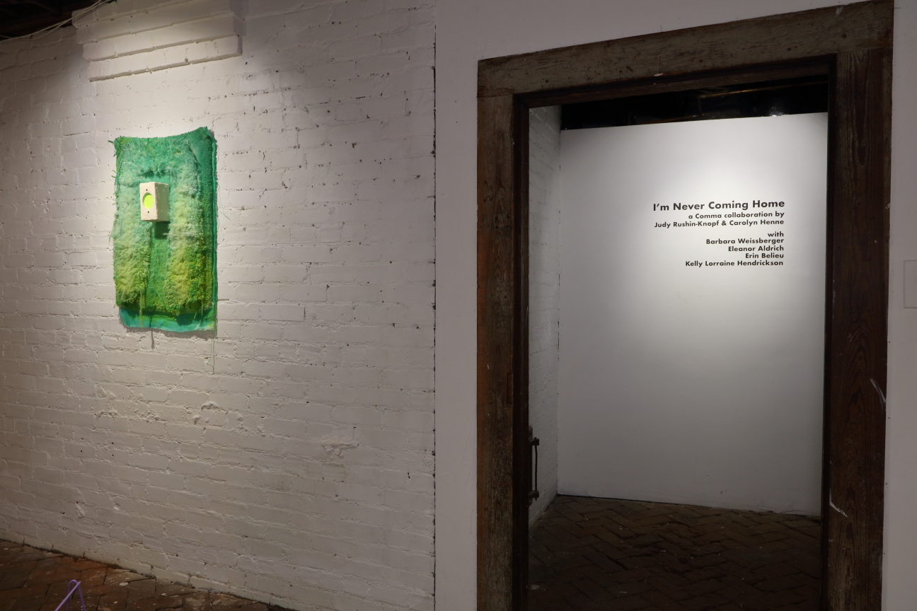 Installation view of "I'm Never Coming Home (INCH)," a Comma collaboration in whitespec at whitespace gallery