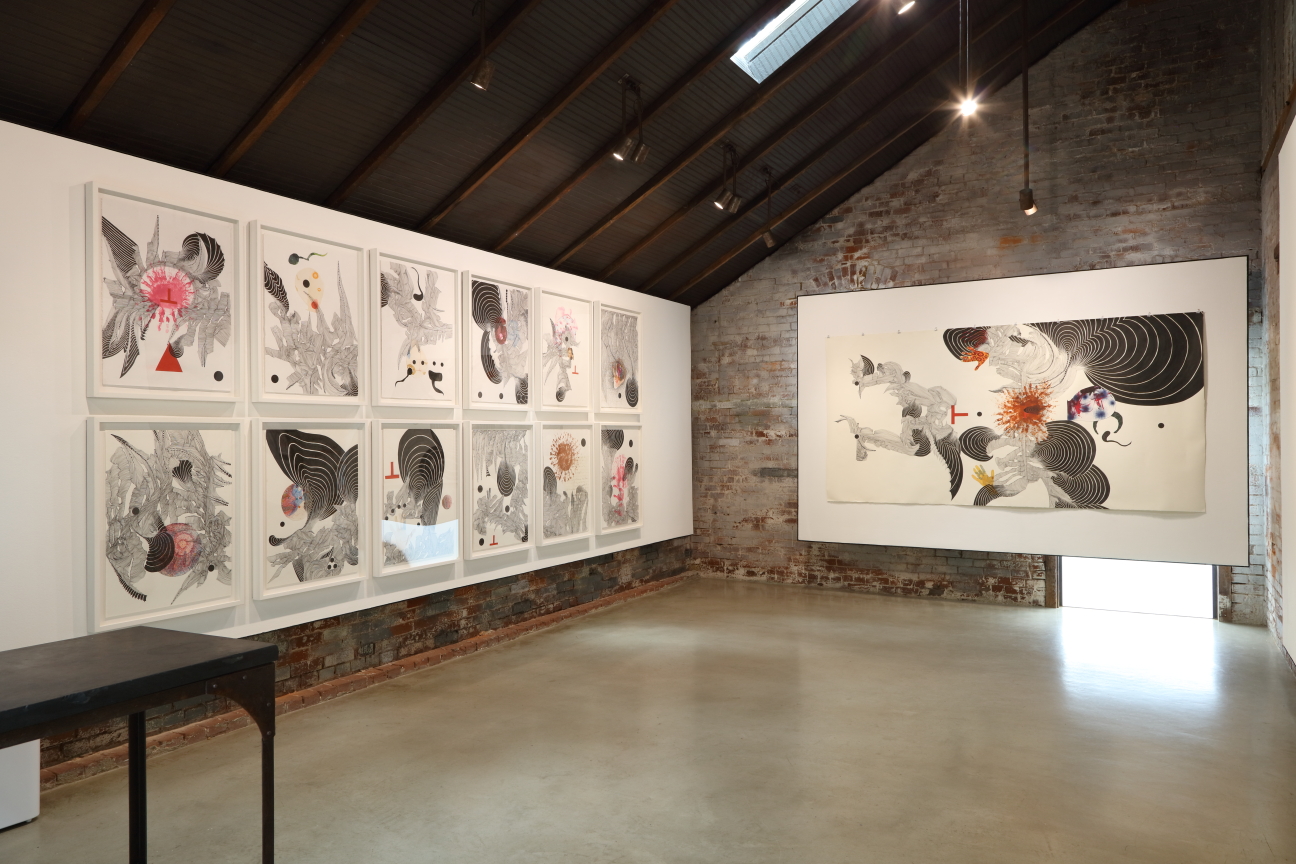 Installation view of Craig Dongoski, "TESTAMENT" in whitespace gallery.